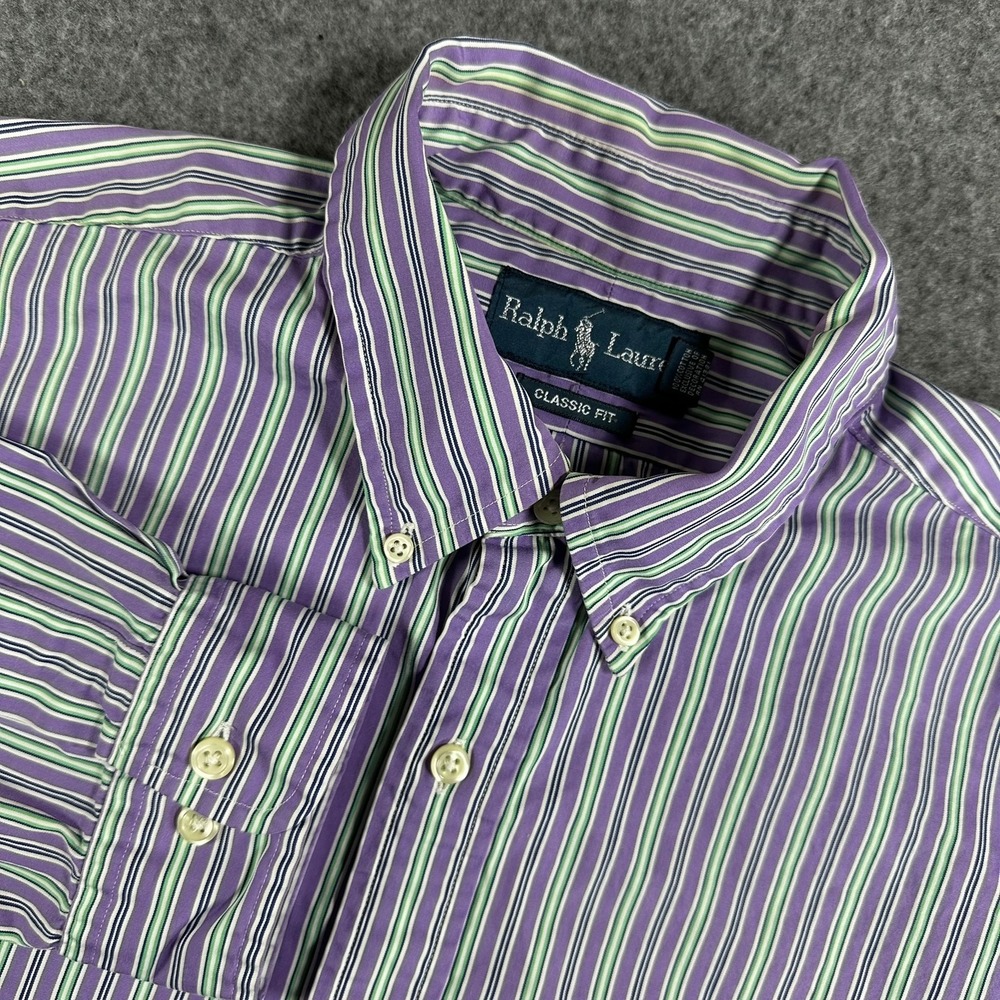 Ralph Lauren Classic Fit 16 34/35 Striped Button-Down Shirt‎ - Purple Green